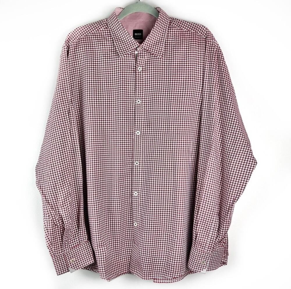 BOSS Hugo Boss Obert Modern Essential Dress Shirt XL Red Checkered Plaid